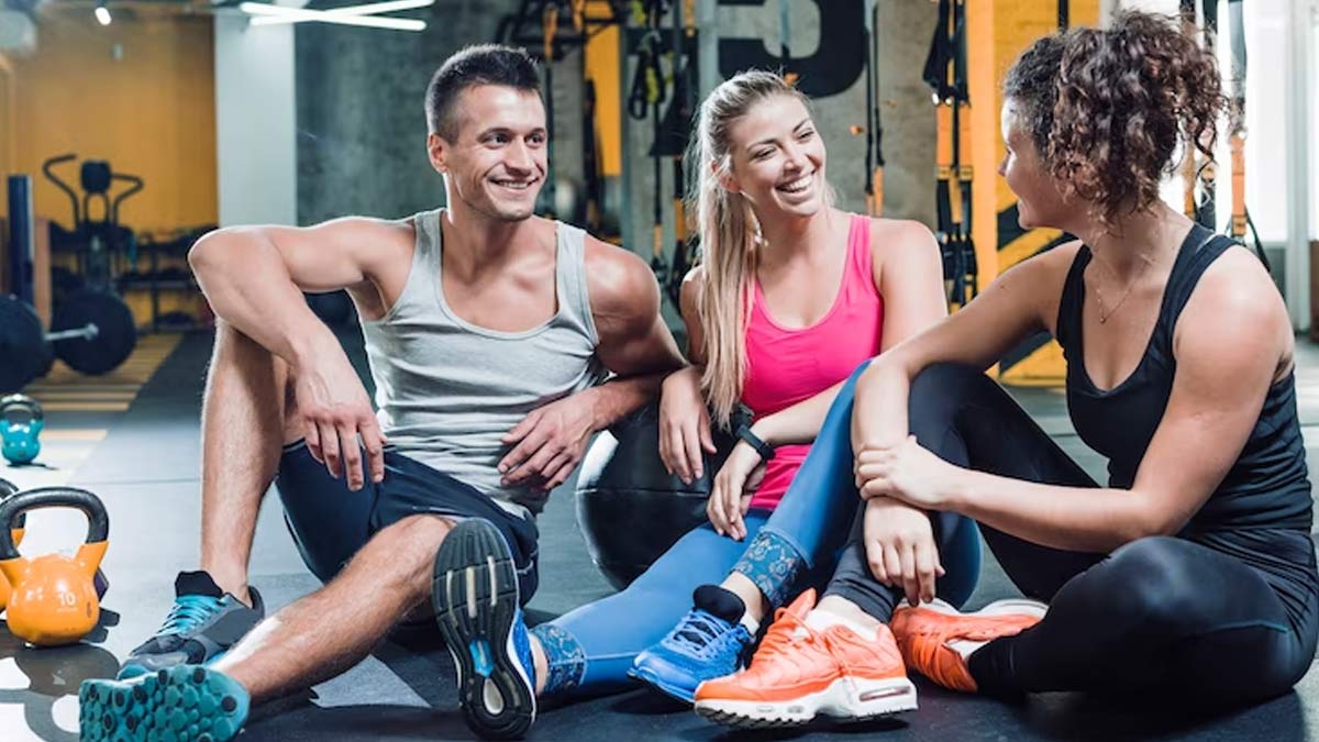 Meditating in gym stock photo. Image of attractive, relaxing - 34593440